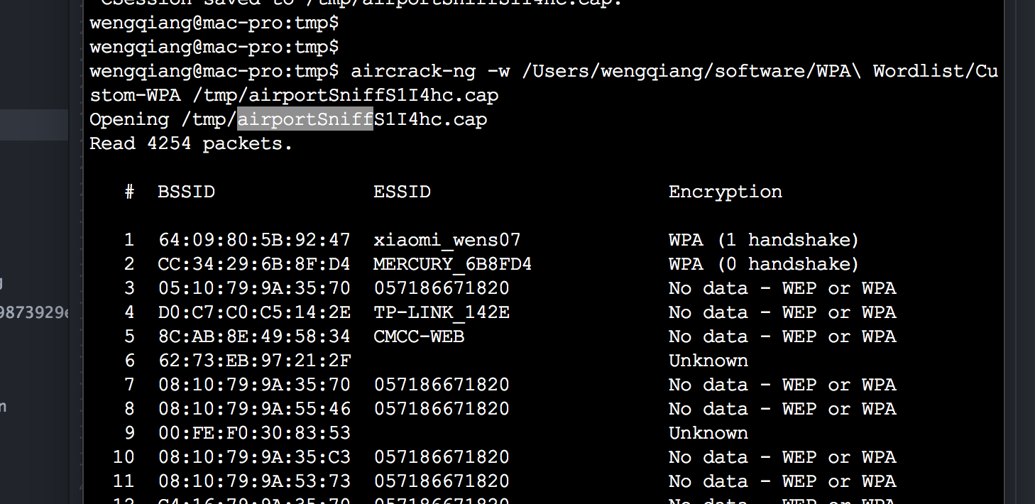aircrack-ng run output